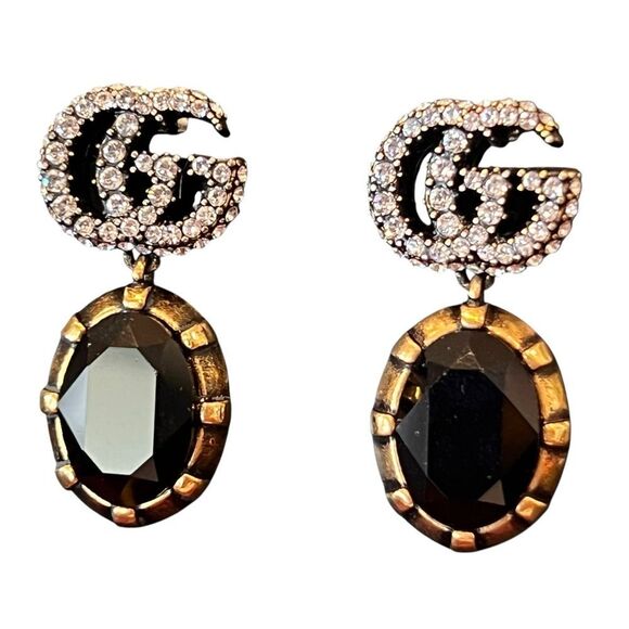 GUCCI 
Crystal Double G Earrings Black Aged Gold - Picture 7 of 7